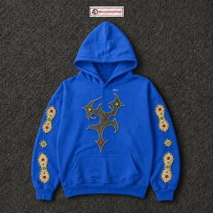 Sudadera con Capucha Azul Oversize para Hombre, Estilo Gótico con Diseño de Cruz con Tachuelas y Mangas con Pedrería, Sudadera Unisex de Moda Urbana con Capucha en Oferta - Product Image 5