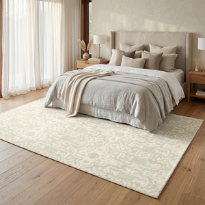 Alfombra de Lana Tejida a Mano Sage Ikat Heritage Verde Marfil, Alfombra Moderna de Diseño Geométrico, Antideslizante, Ecológica, de Pelo Grueso para Sala de Estar - Product Image 4