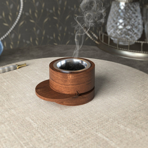 Brûleur à Bakhoor en bois de forme ronde créative, porte-encens arabe moderne à couches superposées pour Oud, cylindre avec coupelle métallique amovible, vente en gros - Product Image 5