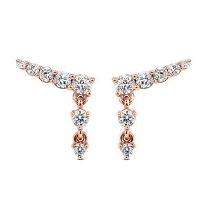 Pendientes colgantes curvos de plata de ley 925 y oro de 14K con diamantes cultivados en laboratorio, tipo climber con perforación graduada - Product Image 4