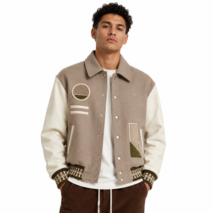 แจ็คเก็ตวาร์ซิตี้สไตล์ไฮสตรีท ปักลายแบบ Letterman บริการ OEM คอตั้ง ผ้าทอ ด้านหน้ากันลม สำหรับฤดูใบไม้ผลิ - Product Image 3