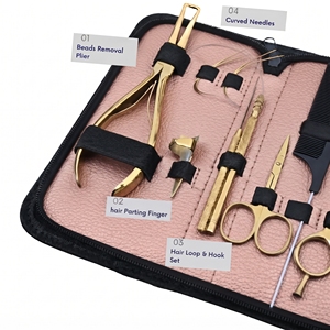 Salon Hair Extension Tools Kit Micro Bead Removal Plier Microlink Hook Tool Weft <b>Sew</b> In Needle Tail Comb Sectioning Clips - Product Image 4