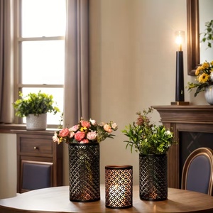 Contemporary Black Metal <b>Moroccan</b> <b>Lantern</b> Set with Intricate Cutwork Warm Candle Glow Decorative Home Table Centerpiece - Product Image 5