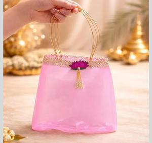 Sacs Potli en Soie avec Cordon de Serrage, Motif Lotus Décoratif, Pochette Cadeau Décontractée, Idéal pour Mariages, Cadeaux de Retour, Rangement de Bijoux, Festif - Product Image 1