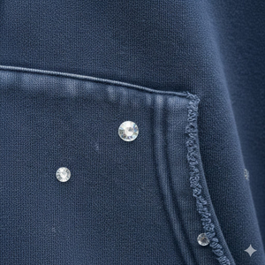 Custom Winter Solid OEM Service Hot Pressing Drilling Bling Diamond Cropped Acid Wash Rhinestone 100% Cotton Fleece Quick Dry - Product Image 6