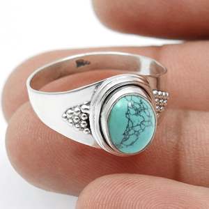 Brilliant Oval Cut Natural <b>Turquoise</b> Gemstone <b>Ring</b> Made of Solid 925 Sterling Silver Handmade Bohemian Jewelry At Lowest Price - Product Image 2