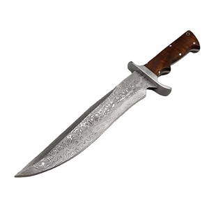 Couteau Bowie personnalisé fait main avec manche en bois de Damas, lame pleine longueur, étui en cuir, pour la chasse, le camping et la survie - Product Image 1