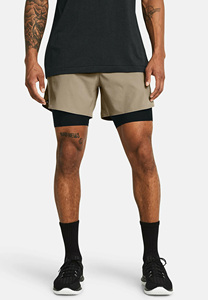 Men's Solid Color Double <b>Layer</b> Canvas Running Shorts <b>Mid</b> Waist Quick Dry Sporty Style Polyester Cotton Drawstring Closure - Product Image 5