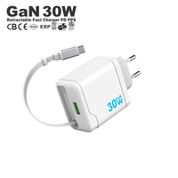 Chargeur rétractable Gan 30w, câble USB C, chargeur rapide PPS PD, type C, téléphone portable, chargeur PD 30w portable pour iPhone Samsung