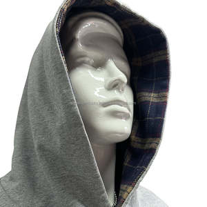 Sweat à capuche réversible en coton épais 100 %, doublure en flanelle à carreaux, poche brodée, pull personnalisé avec logo, double couche, coupe oversize - Product Image 5