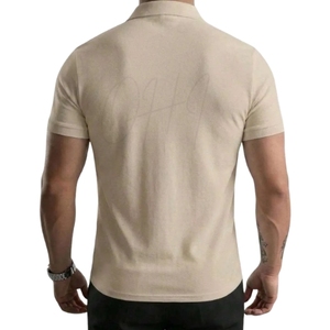 Chemise décontractée beige à manches courtes pour homme, coupe oversize, tricotée, tie-dye, avec col zippé, 100 % coton respirant en jersey - Product Image 2