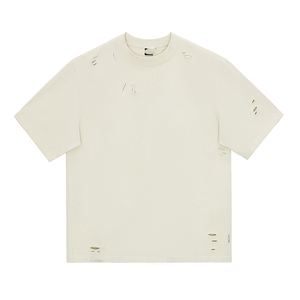 T-shirt à manches courtes pour homme, couleur unie, coupe ample, avec détails usés, jersey tricoté décontracté - Product Image 2