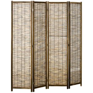 4-Panel Hand Woven Brown Indoor Reed Partition <b>Wall</b> 63"x67"x0.75" Folding Privacy <b>Screen</b> Room Divider - Product Image 1