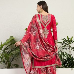 Premium Chinon Printed Embroidered <b>Top</b> Palazzo Set With Designer Embroidered Dupatta Party Wear Manufacturer By Royal Exports - Product Image 4