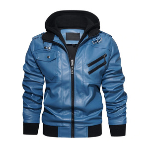 Wholesale Custom Hooded Zipper Leather Jacket For Men Winter Wear Casual Style Plus Size <b>Waterproof</b> <b>Warm</b> Comfortable High - Product Image 1