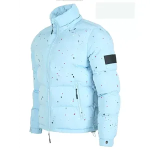 Wholesale Winter <b>Men</b> Women Light Blue Hooded Puffer Jacket Windproof Waterproof Thick Bubble Coat Warm Quilted Parka Outerwear - Product Image 3