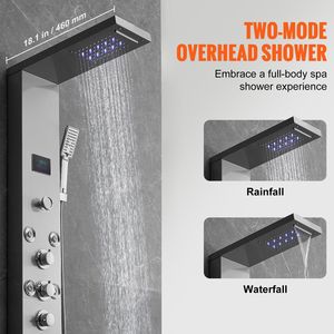 Schermo a LED idroelettricità pannello doccia sistema 6 modalità torre pioggia cascata 8 getti massaggio in acciaio inox bagno Set - Product Image 3