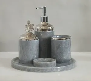 Elegant Gray Marble <b>Bathroom</b> <b>Accessories</b> <b>Set</b> with Stainless Steel Pump Use For Home and Restaurant at Affordable Price - Product Image 1