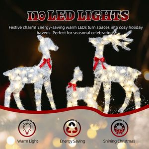 Set di 3 Renne Natalizie Luminose in Tinsel Resistenti alle Intemperie per Decorazioni Esterne e Domestiche - Product Image 1