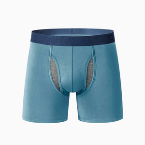 Calzoncillos bóxer de cintura media para hombre, de color sólido, transpirables, de algodón y spandex tejido. - Product Image 1