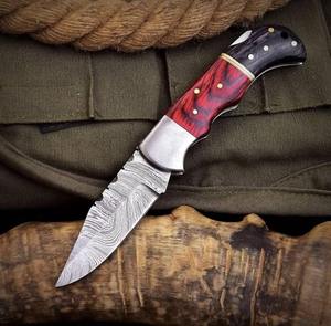 มีดทำมือคุณภาพสูงเหล็กดามัสกัส ด้ามไม้พะยูง มีดพกพาสำหรับแคมป์ปิ้ง - Product Image 3