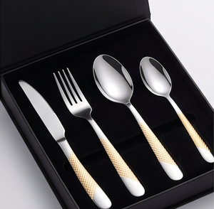 Ensemble de couverts modernes en acier inoxydable avec manches dorées, couteau, fourchette, cuillère, cuillère à café pour dîner, mariage, cadeau - Product Image 6