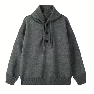 Men's Autumn Winter Knit Sweater Hooded Solid Color Loose Fit Button Pullover 100% Cotton Breathable for Outdoor Casual Wear - Product Image 1