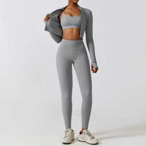 New Custom Made Breathable Yoga Set For Women <b>Top</b> Seller Plain Color Woman Yoga Set Made In Best Material Yoga Sets OEM - Product Image 2