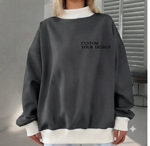 Women's Oversized Black Streetwear Sweatshirt Mock Neck <b>Drop</b> Shoulder Letter Print <b>Back</b> Custom Design Autumn/Spring Winter Wear - Product Image 1