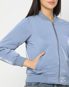 Chaqueta Bomber Extra Grande con Cierre, Estilo Satinado, de Nailon y Poliéster, Resistente al Agua y al Viento, para Mujer - Product Image 6