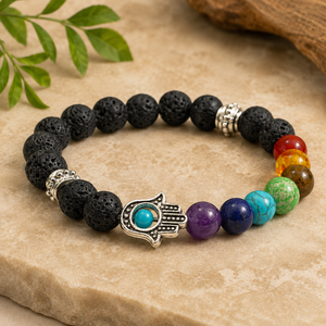 Bracelet de Guérison à 7 Chakras Unisexe Bijoux de Mode Véritables Pierres Précieuses Lave Sculptée Hamsa Main Feng Shui Gravure Amour Mascotte - Product Image 1