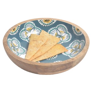 Attractive Design Round Shape Wooden Serving Bowl Enamel Print for Home Dining Table Wedding <b>Dinnerware</b> Snacks Serving Bowls - Product Image 1