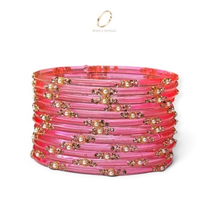 Bracelets en verre rose Kashmiri Raindrop les plus vendus, plaqués or, avec perles, cristaux et zircons floraux pour femmes, vente en gros pour mariages - Product Image 3