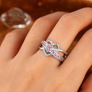 Bague de fiançailles romantique en moissanite rose en forme de cœur, style double halo en argent 925, pour les amoureux - Product Image 5