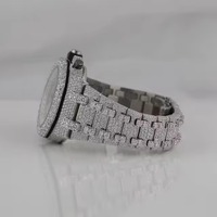 Montre unisexe de luxe sertie de moissanite, boîtier en acier inoxydable 41 mm avec diamants taillés, bracelet en cuir, collection Hip Hop, résistante à l'eau