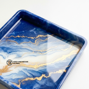 Luxury <b>Square</b> Blue Resin Storage Tray Gold Vein <b>Marble</b> Effect Decorative Platter for <b>Coffee</b> <b>Table</b> & Modern Hotel Room Decor - Product Image 6