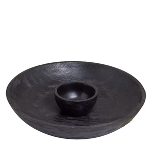 Chip de resina de ébano y cuenco de inmersión Servidor de inmersión negro Cuenco de servicio de chip elegante Plato de inmersión y chip moderno elegante para fiestas - Product Image 1