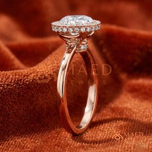 แหวนแต่งงานโรแมนติกทองคำขาว 14K ทรงกลมประดับเพชรโมอิสซาไนต์แบบฝังเพชรรอบวง - Product Image 3