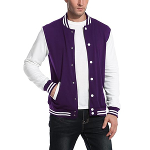 Veste universitaire pour homme, couleur unie violet et blanc, fermeture à boutons, col rabattu, style décontracté automne, coupe régulière, matière polaire - Product Image 1