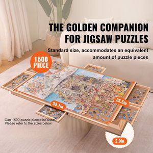 Tavolo per Puzzle in Legno da 1500 Pezzi con 6 Cassetti, Organizzatore Rotante per Puzzle 34x26 Pollici, Accessori per Puzzle, Copertura per Tavolo - Product Image 3