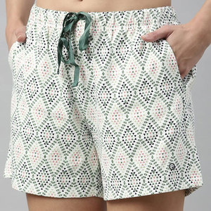 Women Geometric Print Casual Shorts <b>Elastic</b> Waist Drawstring Lightweight Summer Relaxed Fit Daily Wear Shorts by TANAZAINRA - Product Image 4