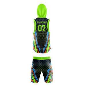 Uniforme 7v7 con Logotipo de Equipo Personalizado, Chaleco sin Mangas con Capucha, Pantalones Cortos de Compresión, Conjunto Sublimado con Estampado Geométrico, Ropa Deportiva Unisex para Adultos - Product Image 2