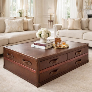 Lancaster Vintage Leather <b>Coffee</b> <b>Table</b> Storage <b>Trunk</b> With Brass Traditional Design Antique <b>Coffee</b> <b>Tables</b> - Product Image 6