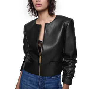 Vestes en cuir pour femmes en cuir véritable, fermeture éclair, vestes en cuir courtes pour femmes à prix raisonnable - Product Image 4