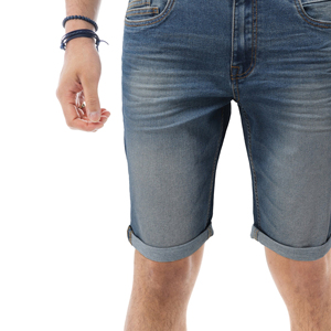 Shorts en jean slim bleu pour homme, taille moyenne, qualité export, ourlet retroussé, décontracté, cinq poches, streetwear, mode estivale - Product Image 6