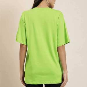 Camiseta Oversize Verde Lima Lisa para Mujer, Corte Regular, Casual, Suave, Transpirable, con Logo, Básica, para Uso Diario, a la Moda - Product Image 3