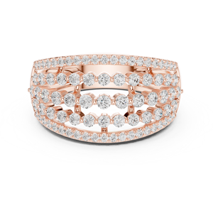 Rose Gold Multi <b>Row</b> Diamond Band Ring Round Cut Eternity Wedding Ring for Women Luxury Engagement Jewelry - Product Image 1
