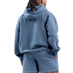 Conjuntos a juego de sudadera con capucha extragrande de algodón francés liso y pantalones cortos deportivos, de fabricante de moda innovador, personalizados y de talla grande. - Product Image 3