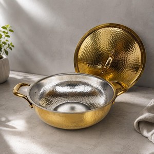 Kadahi en laiton pur avec deux poignées, marmite ronde durable pour cuisson sur cuisinière, design vintage Kadahi - Product Image 6