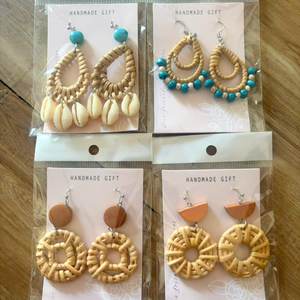 Pendientes de Ratán Tejido Ecológicos, Estilo Boho Vintage, Marca TUYET DUNG, Regalo para Bodas y Festividades, Hechos en Vietnam - Product Image 2